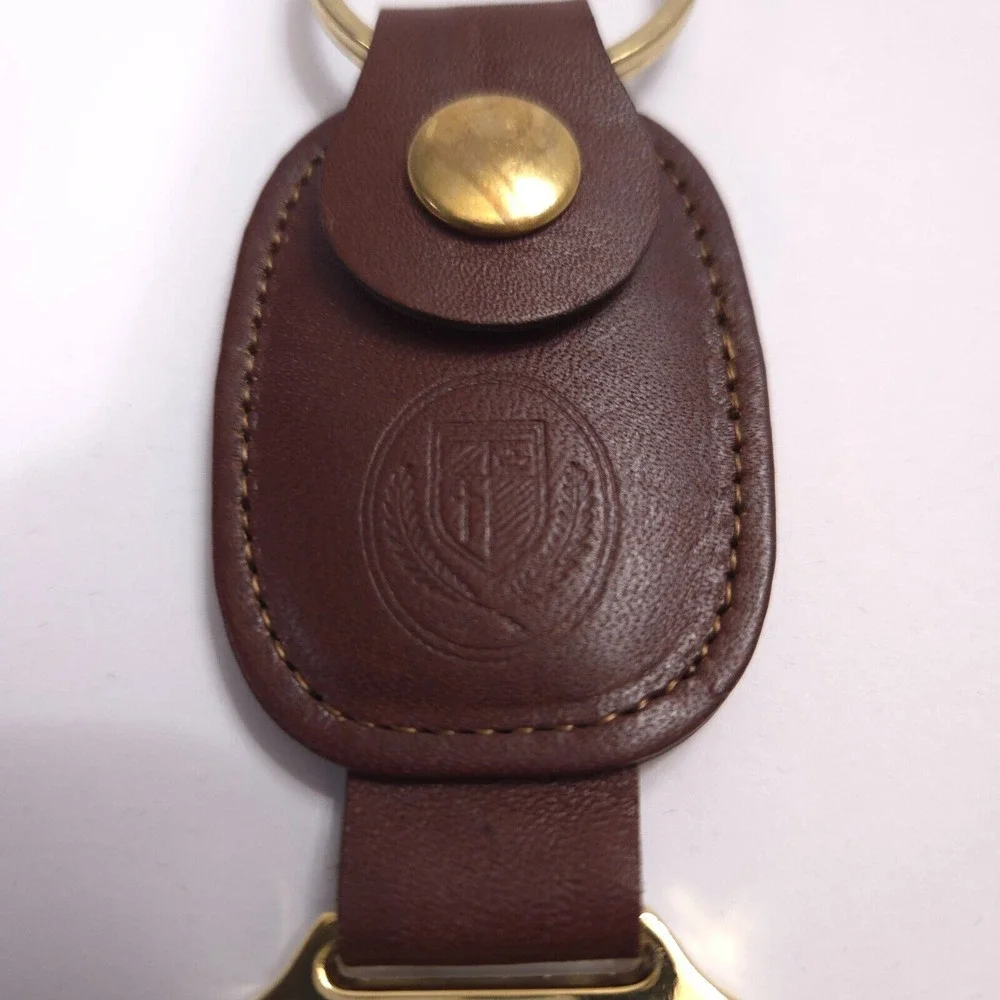 NICE Vintage Brown Leather‎ Gold Keychain Key Chain Ring Loop Holder Logo Tether